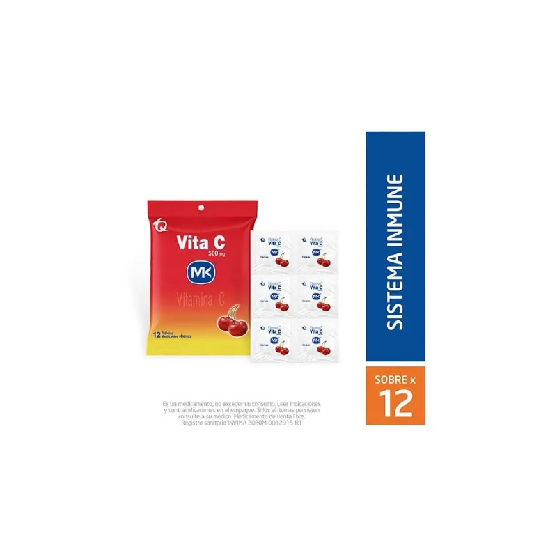Vita C 500 Mg Sabor Cereza Sobre con 12 Tabletas