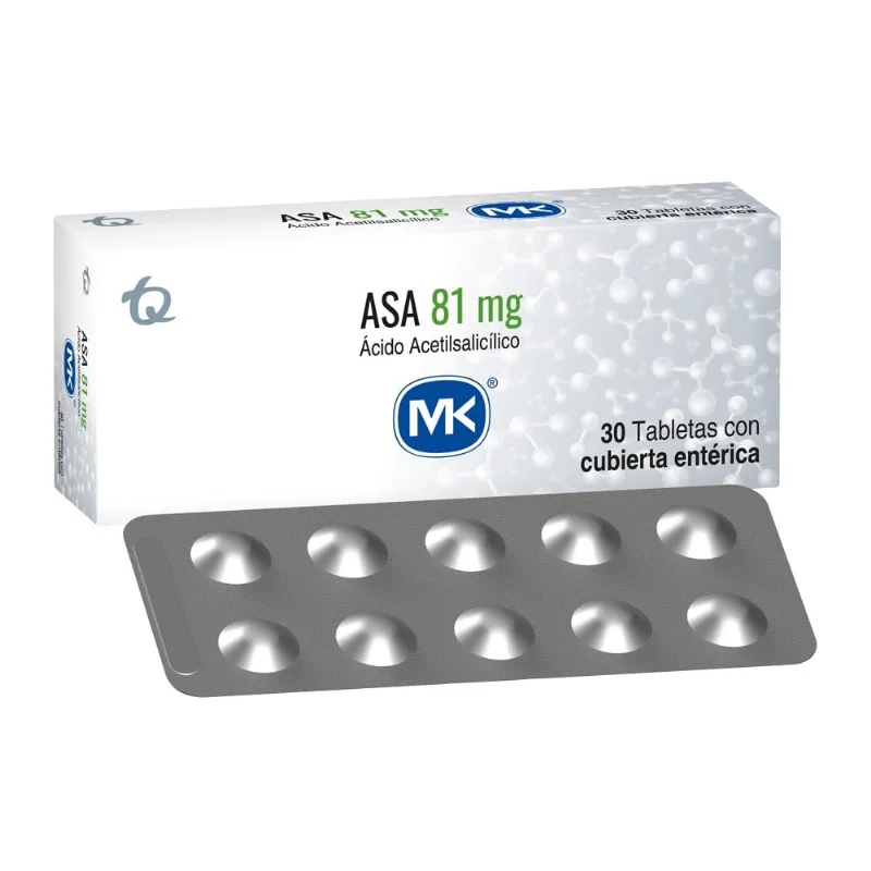 Asa Mk Acido Acetilsalicílico 81 Mg 30 Tabletas con Cubierta Entérica