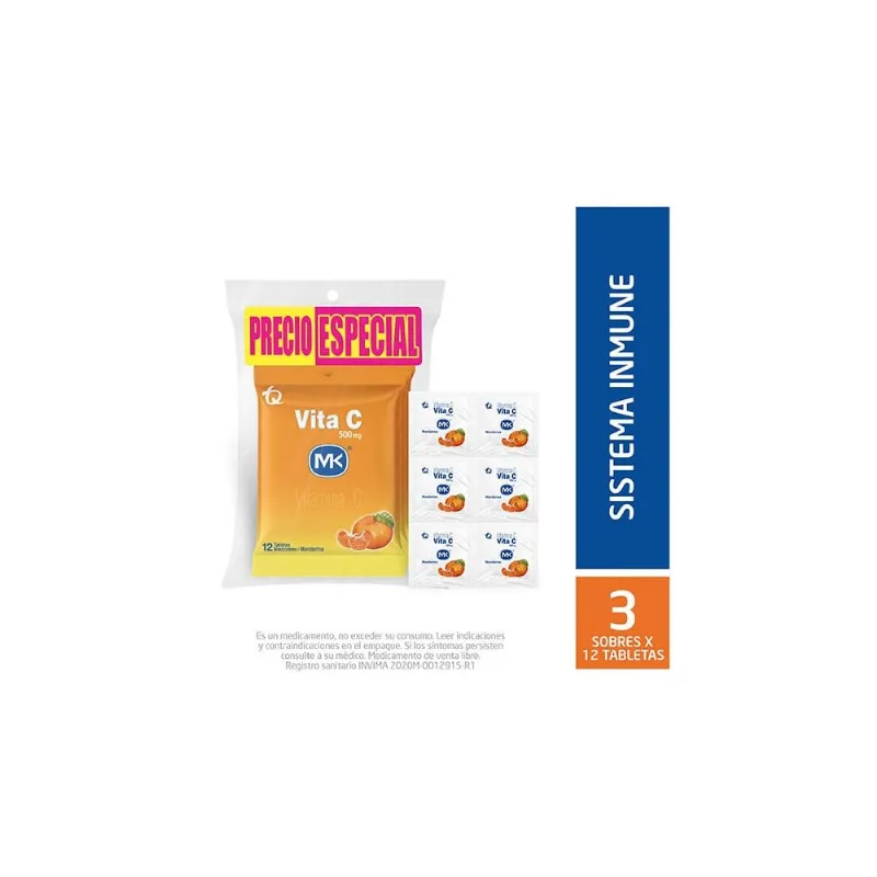 Vita C 500 Mg Sabor Mandarina Bolsa con 36 Tabletas