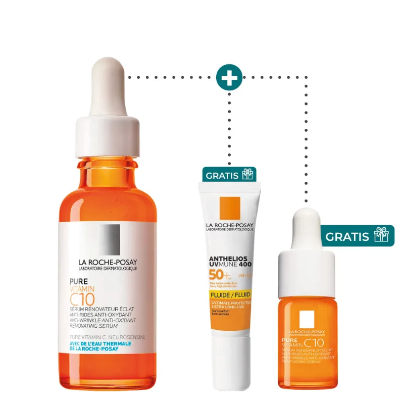 Kit Vitamina C10 30 ml + Vitamina C10 10 ml + Anthelios UVMune 400 Fluido Sin Color 15 ml - La Roche Posay Kit
