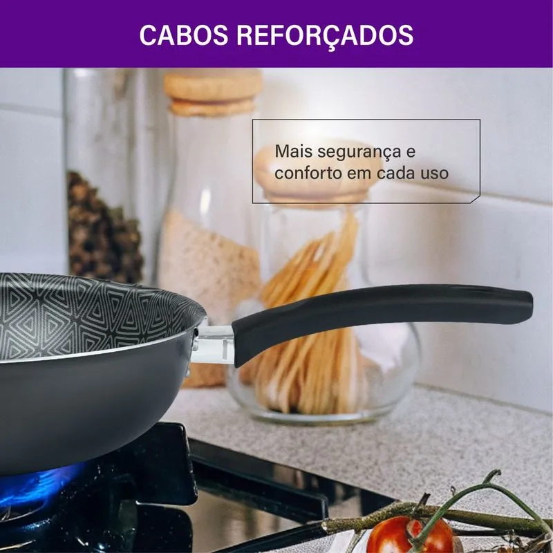 Frigideira Wok Antiaderente Rochedo Facilita 24cm Cinza