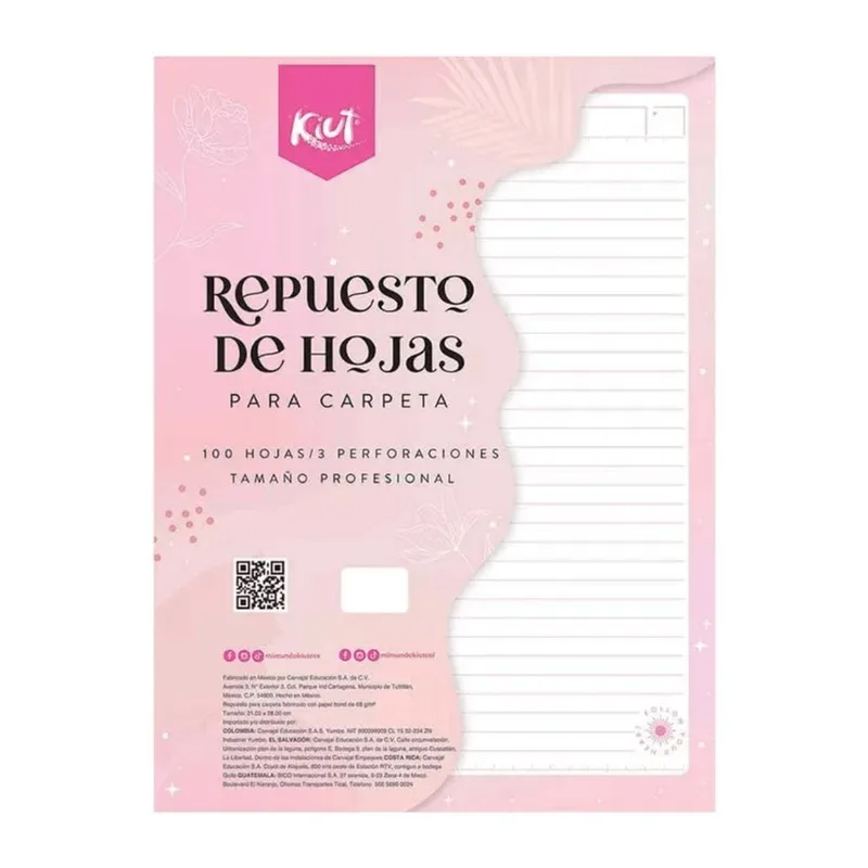 Hojas Rayadas para Carpeta | Kiut | 100 Hojas