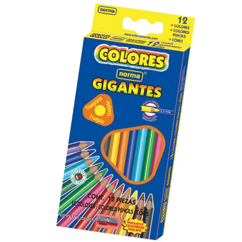Lápices de Colores Norma Triangulares Gigantes 12 Piezas | Fácil Agarre | Preescolar