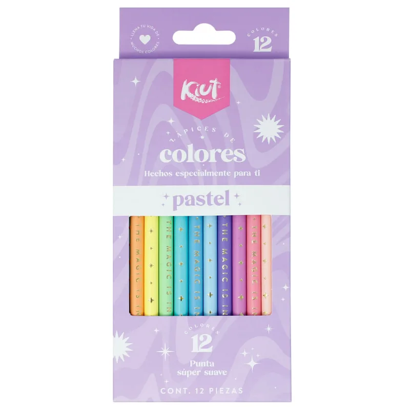 Lápices de Colores Kiut Pastel 12 Piezas | Colores Suaves | Uso Escolar
