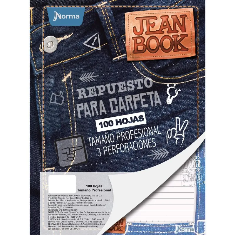 Hojas Rayadas para Carpeta | Jean Book | Profesional | 100 Hojas