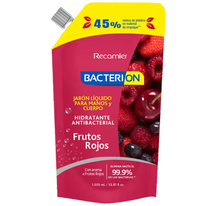 Jabón Líquido Antibacterial BACTERION Frutos Rojos Doypack 1L