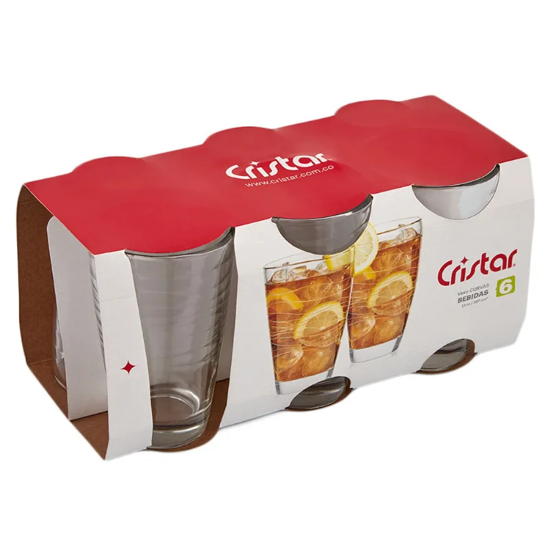 Vaso curvas canastilla 6 piezas Cristar