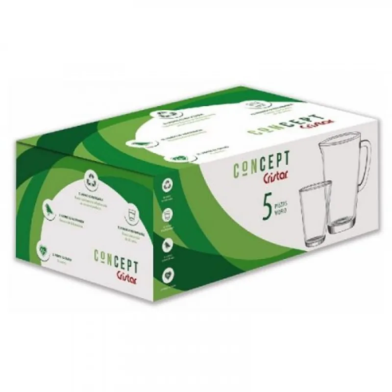Set Vitro 5 Piezas Jarra + 4 Vasos Altos