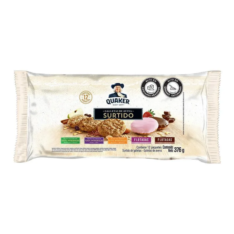 Galletas QUAKER avena paquete surtido x12und (380 gr)