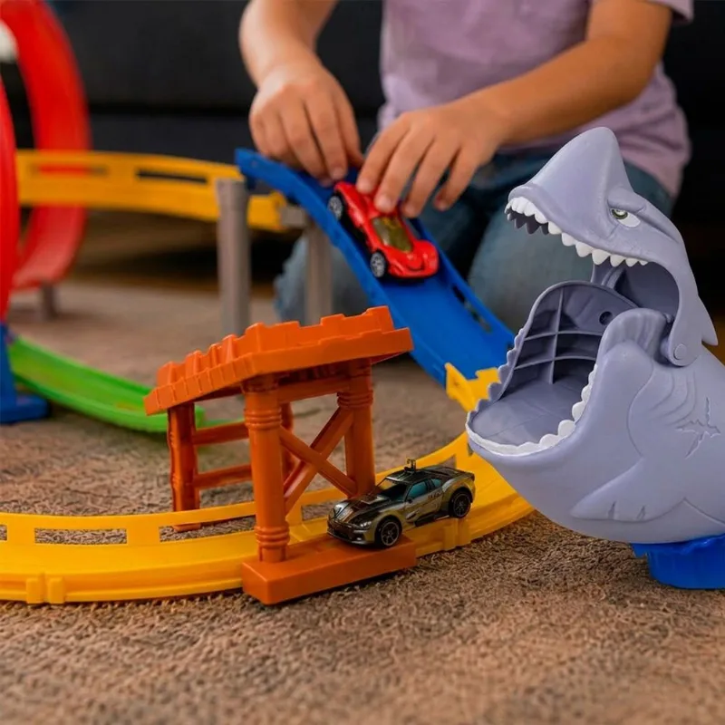 Fast Road Pista Stunt Track Shark 2 en 1 con Lanzador 360°