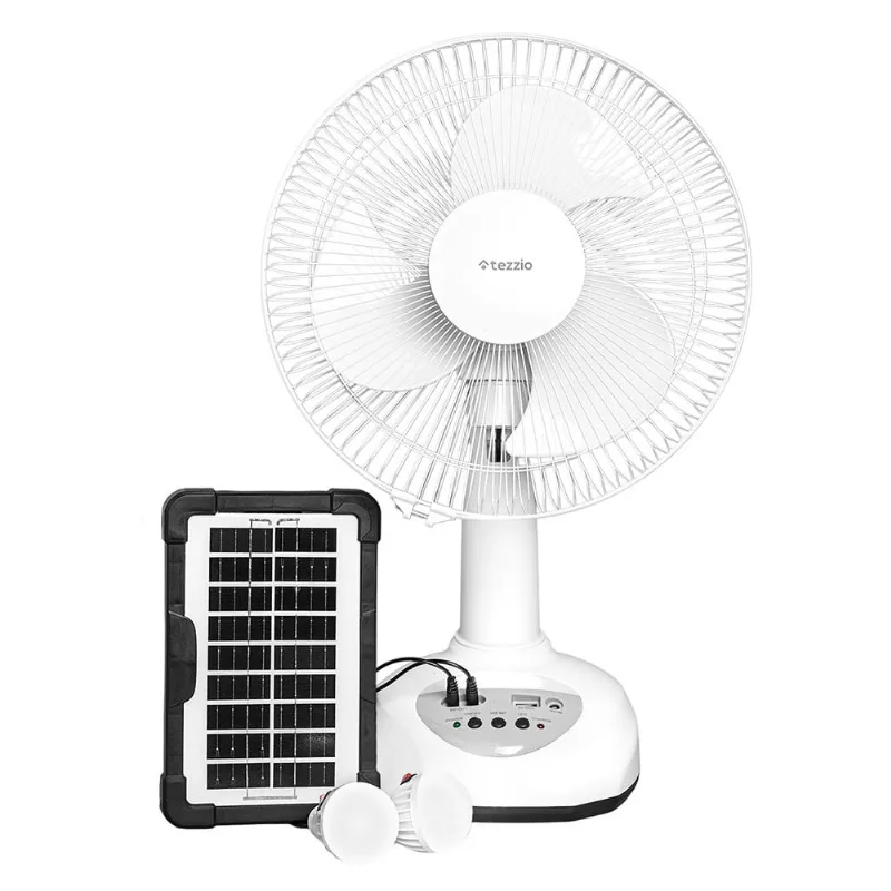 Ventilador de mesa recargable Tezzio TH-86453 blanco + panel solar + bombillos LED 1536549