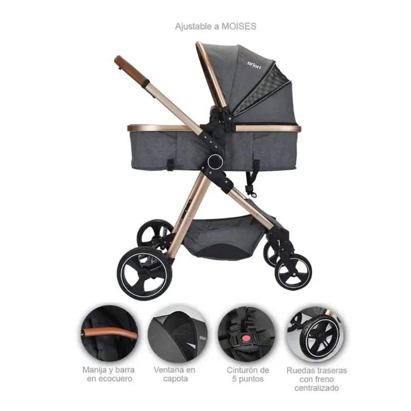 Coche Moises Para Bebe Priori Mike Gris Gris