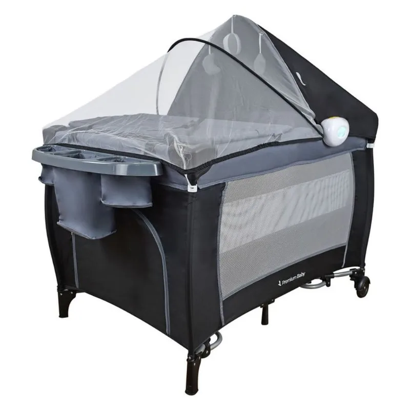 Corral Cuna Para Bebe Mecedora Premium Baby Napoles Negro Gris