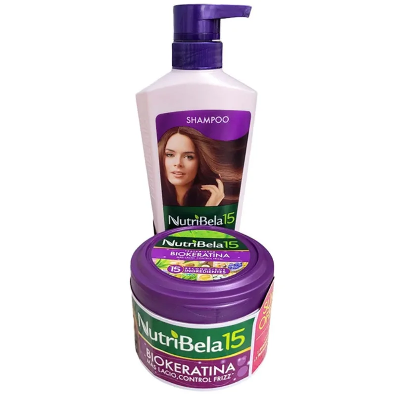 Pack Shampoo NUTRIBELA Botella 400ml + Crema de Tratamiento Capilar Biokeratina Frasco 300ml