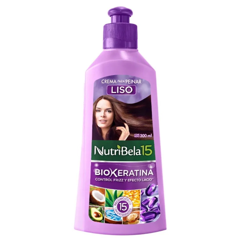 Nutribela 15 Crema Para Peinar Liso Biokeratinacontrol Frizz & Perfecto Lacio 300 Ml