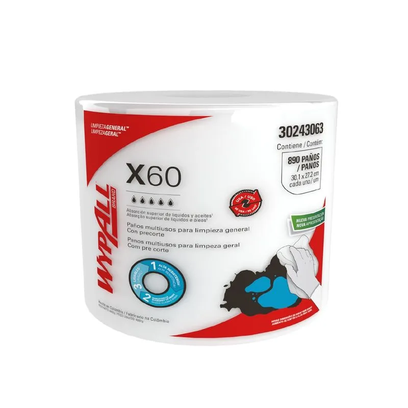 Rolo Jumbo Roll c/ 890 Panos Descartáveis Wipers WypAll X 60