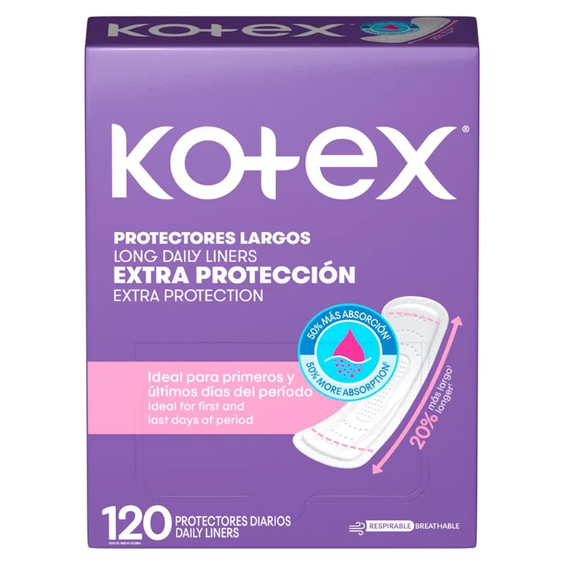 Protector Diario Kotex Largo Extra Protección 120 un.