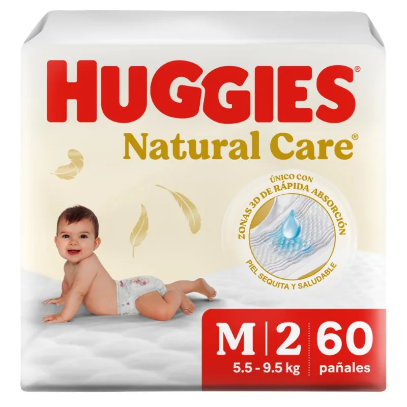 Pañales para Bebé HUGGIES Natural Care M Paquete 60un