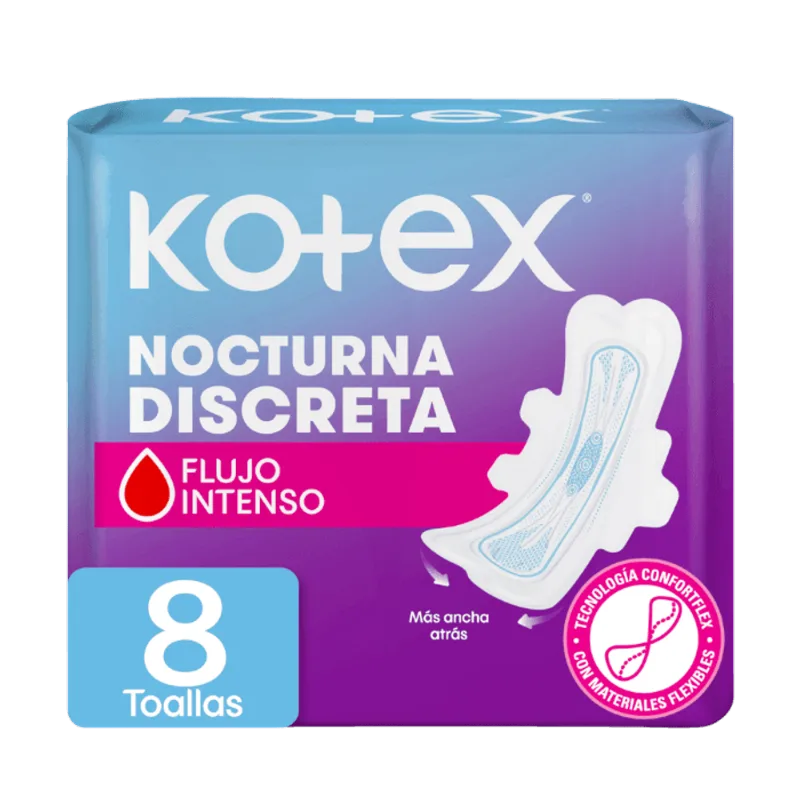 Toallitas Femeninas Kotex Día y Noche Nocturna|8 Unidades Toalla Nocturna con Alas Kotex 8 und