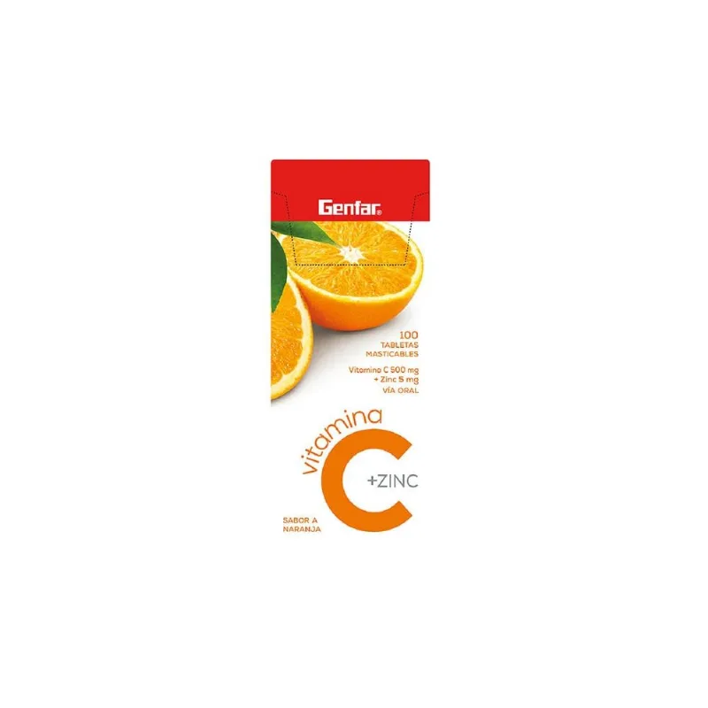Vitamina C + Zinc 500 / 5 Mg Caja con 100 Tabletas Masticables