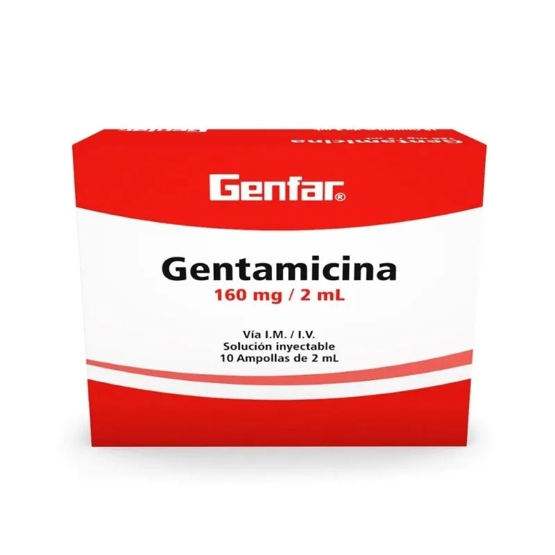 Gentamicina 160 Mg/ 2 Ml Genfar 10 Ampollas de 2 Ml C/u