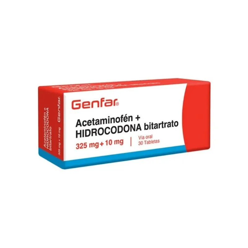 Acetaminofen/hidrocodona Bitartrato Genfar Acetaminofen (paracetamol) 325mg/hidrocodona Bitartrato 10mg Tableta Oral Caja 30 Tableta 1 U