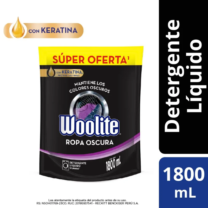 Detergente Líquido WOOLITE Ropa Oscura Doypack 1.8L