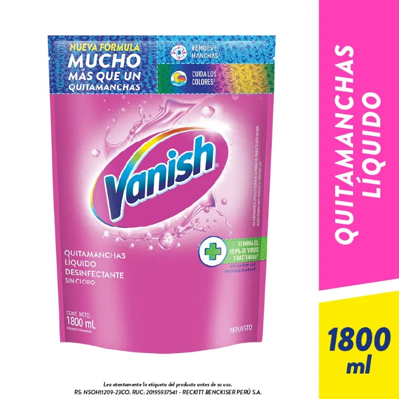 Quitamanchas Líquido VANISH Ropa Color Doypack 1.8L