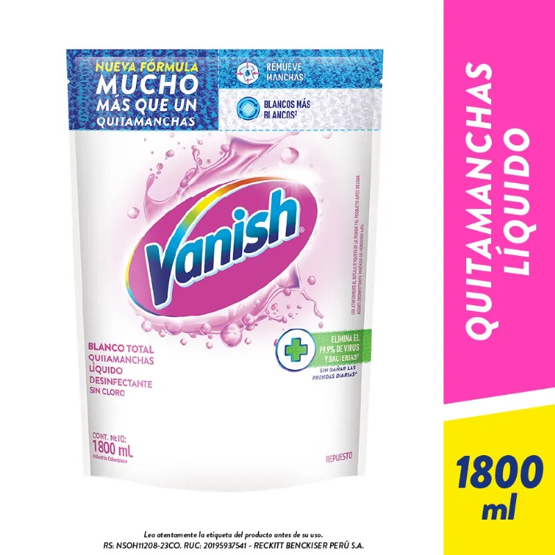 Quitamanchas Líquido VANISH Ropa Blanca Doypack 1.8L