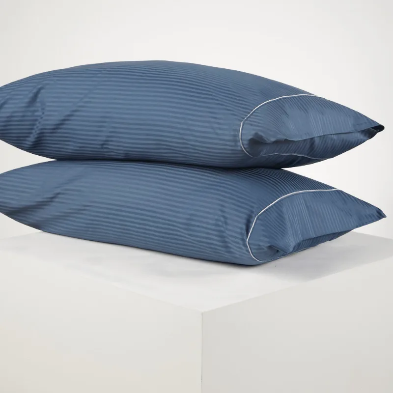 Set x 2 Fundas 300 hilos 100% Algodón Sateen Stripe Azul 50 x 90 cm