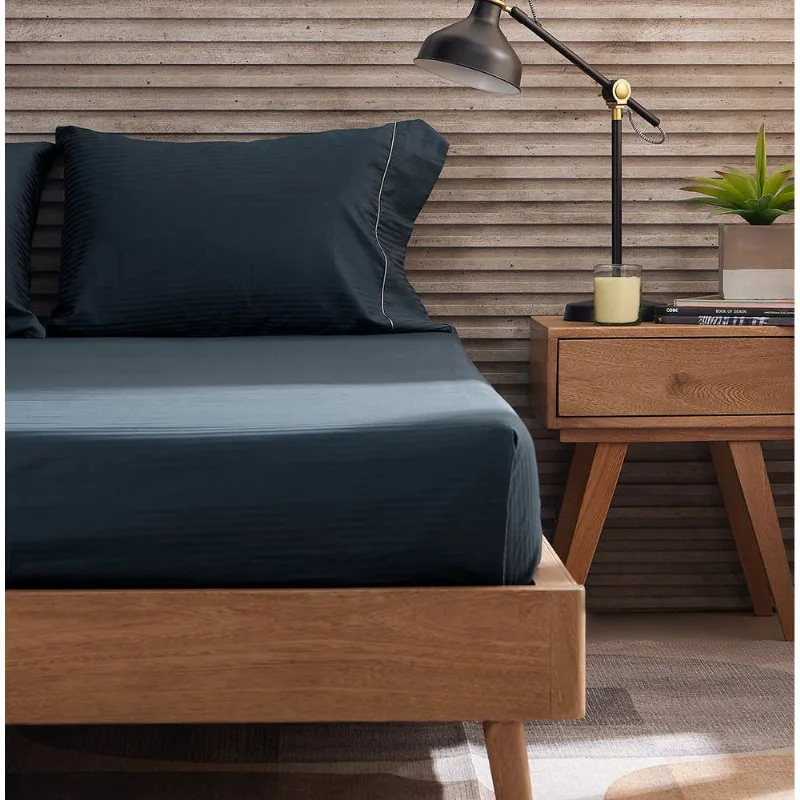 Sábana Ajustable Más Funda(s) Hotel Experience 300 Hilos 100% Algodón Sateen Stripe Azul Sábana Ajustable Más Fundas Hotel Experience 300 Hilos 100% Algodón Sateen Stripe Azul King