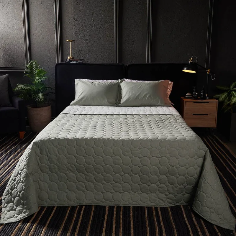 Quilt Doblefaz Nomad Algodón Apariencia Lino Verde Musgo Doble
