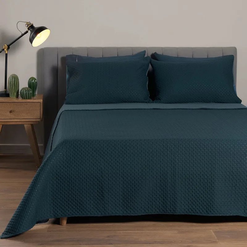 Quilt Doblefaz Microfibra Azul Sencillo