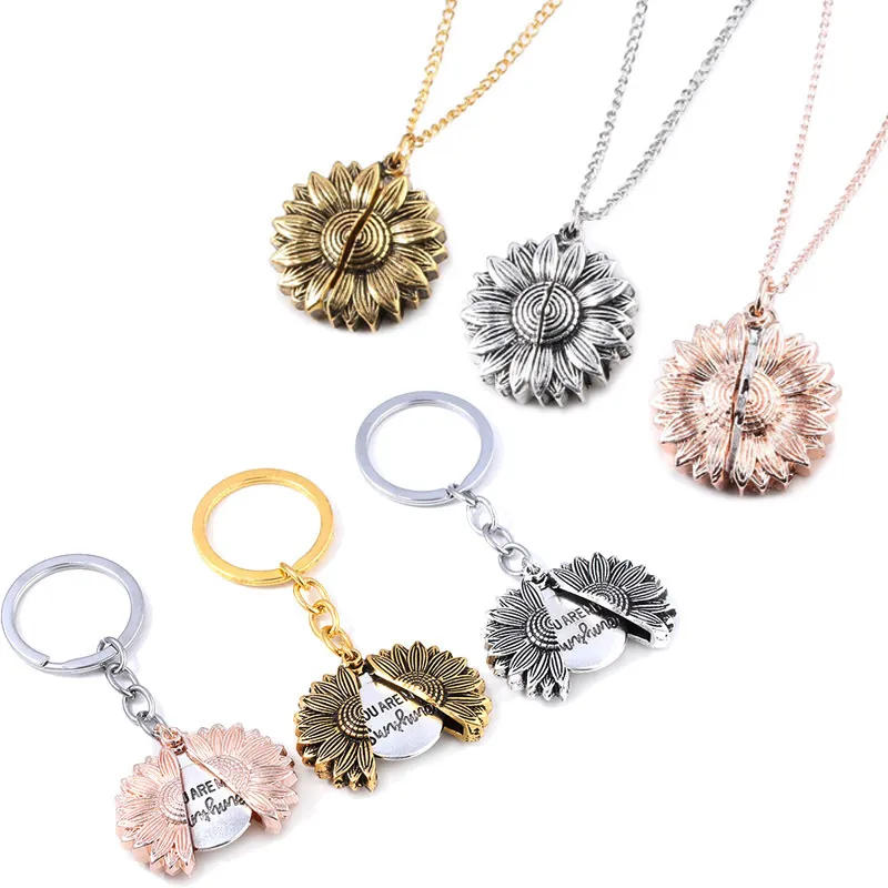 Conjunto De Colar E Chaveiro Com Abertura De Girassol, Flor Gravada