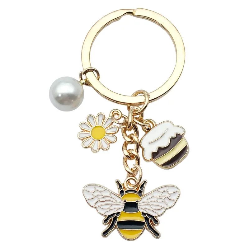 Pingente De Chaveiro Pearl Flower Bee Para Bolsas E Chaves