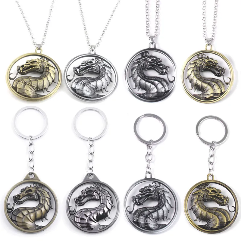 Pingente De Chaveiro Mortal Kombat Dragon Logo Dourado/prateado