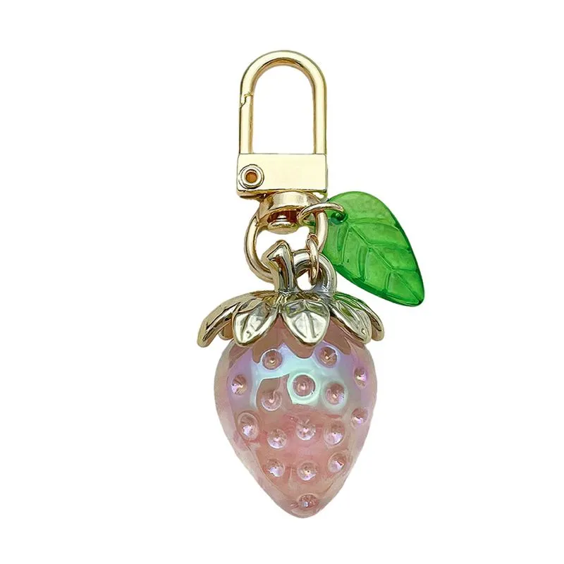 Chaveiro Fofo De Morango Rosa Transparente Para Bolsas E Airpods
