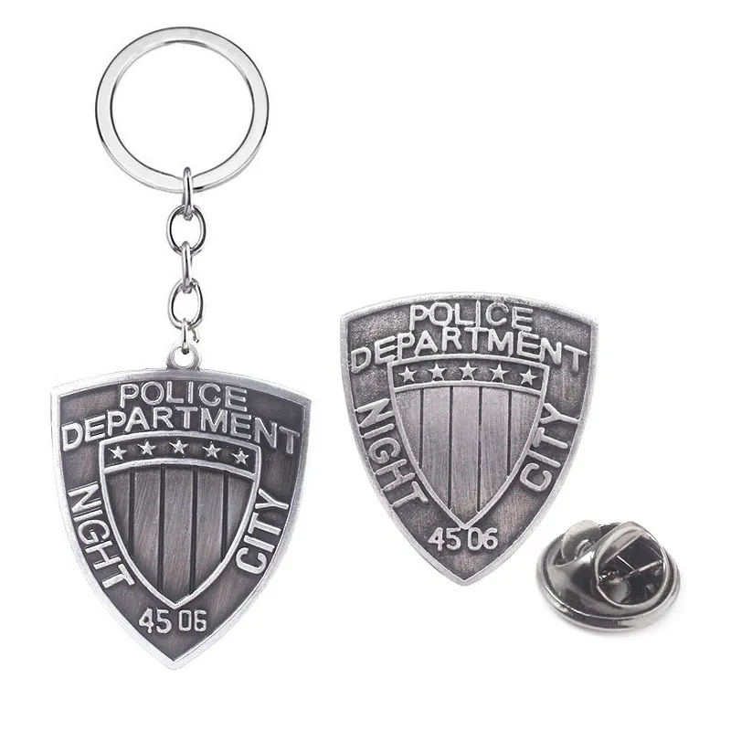 Conjunto De Chaveiros E Pinos Cyberpunks Shield - Departamento De Polícia