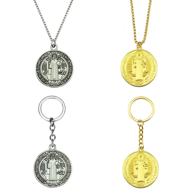 Chaveiro Chaveiro Medalha De São Bento Em Prata/Ouro Em Aço Inoxidável