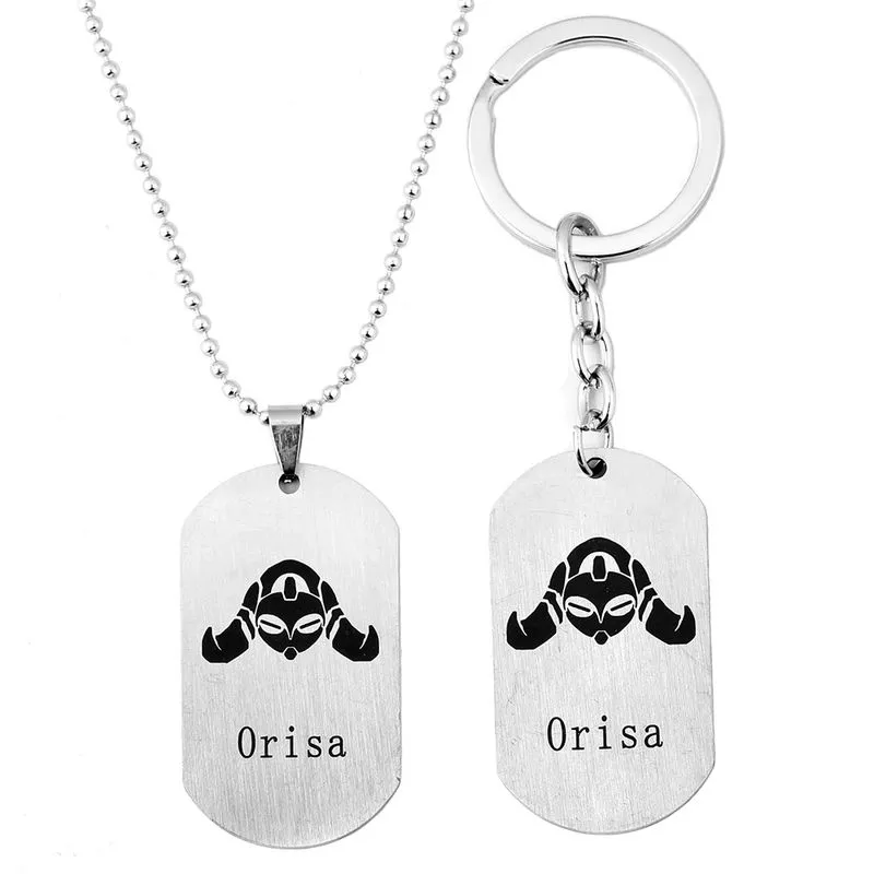 Conjunto De Chaveiros E Colares Overwatch Orisa Em Aço Inoxidável