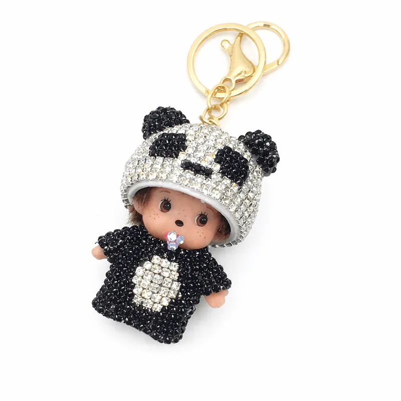 Chaveiro Panda Pacifier Doll Rhinestone Chaveiro Acessório