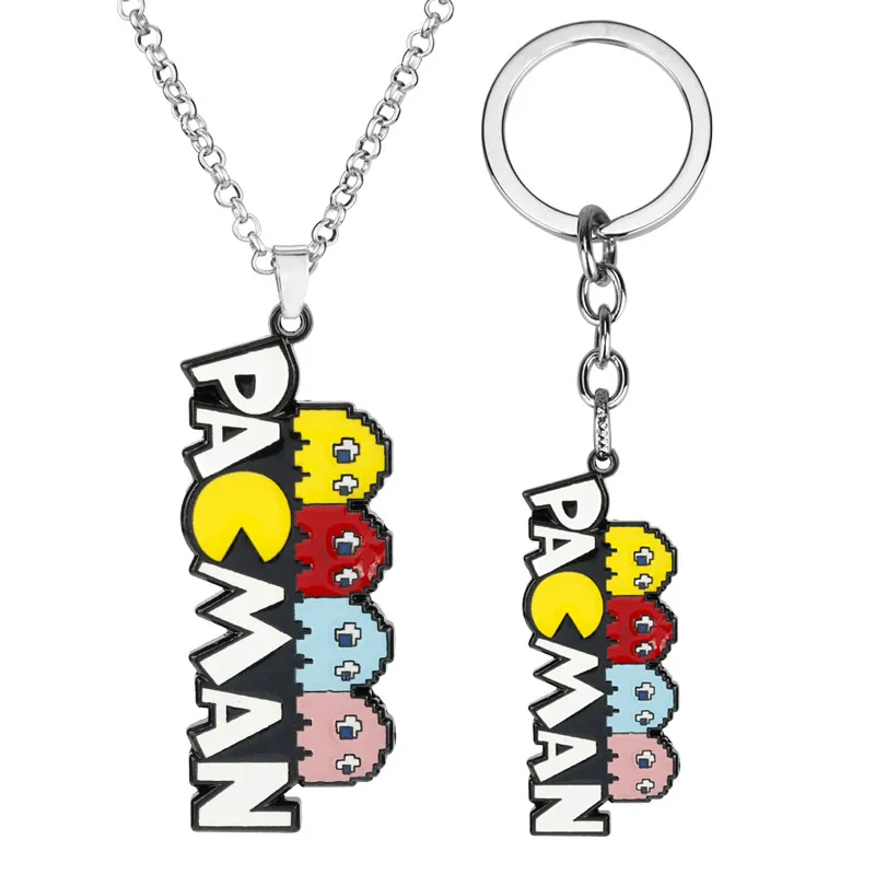 Conjunto De Acessórios: Chaveiro E Colar Pac-man Para Fãs De Arcade