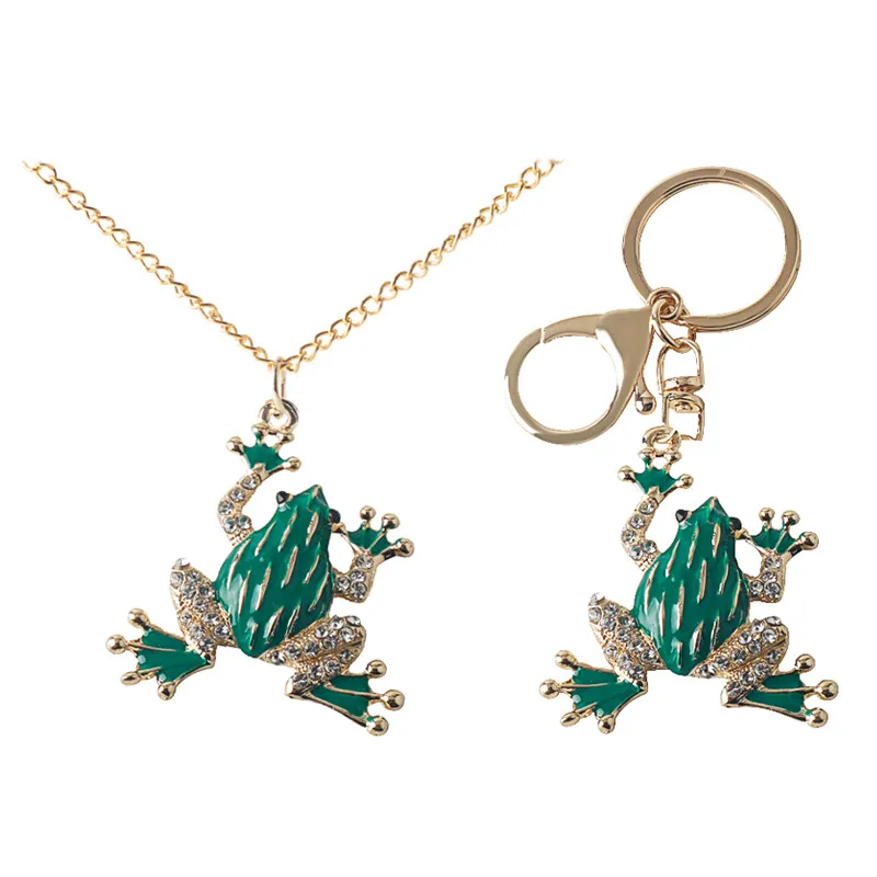 Conjunto De Joias: Colar E Chaveiro Green Frog Com Design De Cristal
