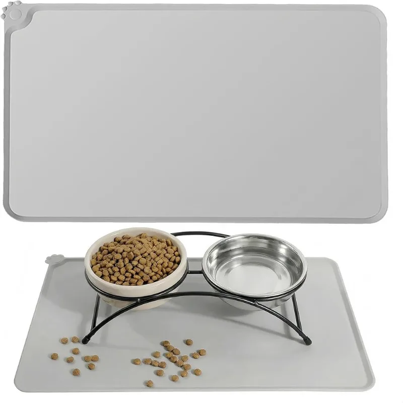 Tapete De Alimentação Para Animais De Estimação De Silicone Antiderrapante Impermeável 55x35cm Cinza