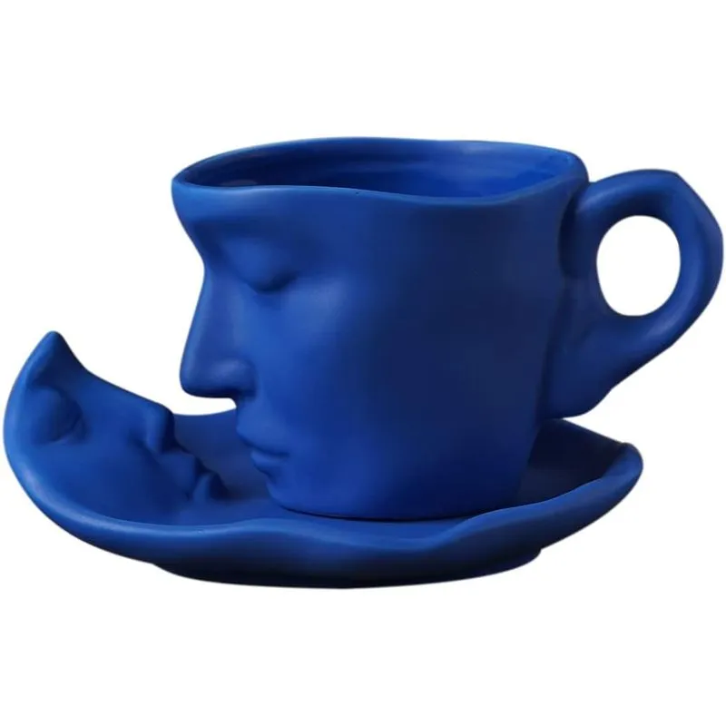 Conjunto De Canecas E Pires De Café Creative 3D Ceramic Blue Color