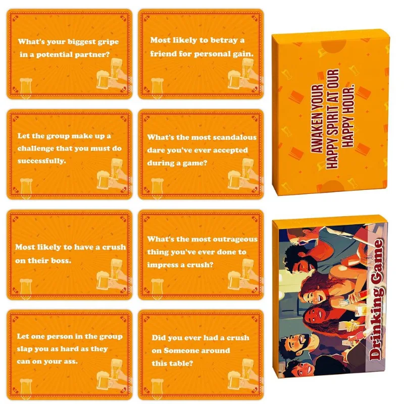 Drinking Party Game Cards Funny Challenge Deck Orange