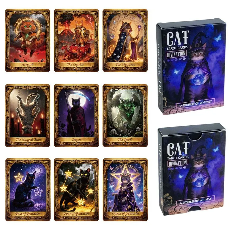 Baralho De Cartas De Tarô Cat Fantasy Divination Para Leitura De Tarô