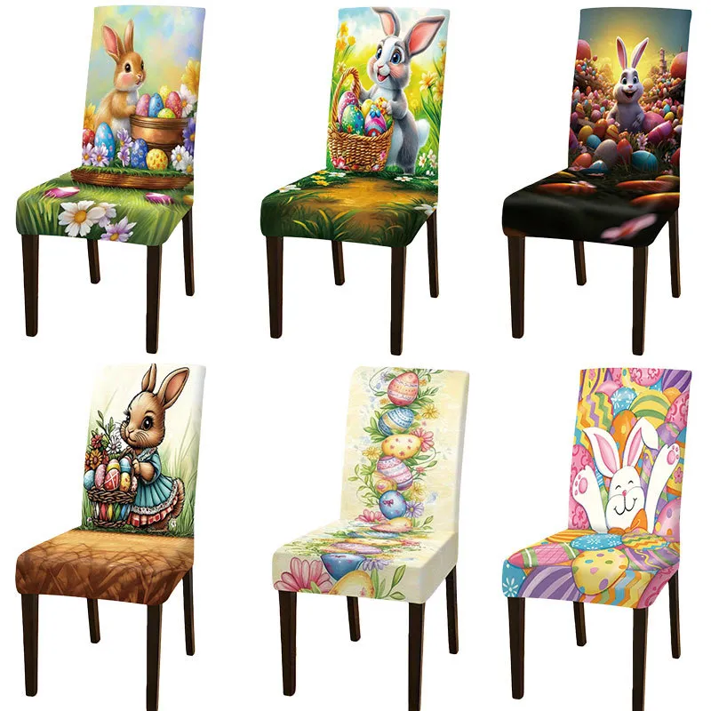 Capas De Cadeira Easter Bunny Com Impressão Digital, Conjunto De 6