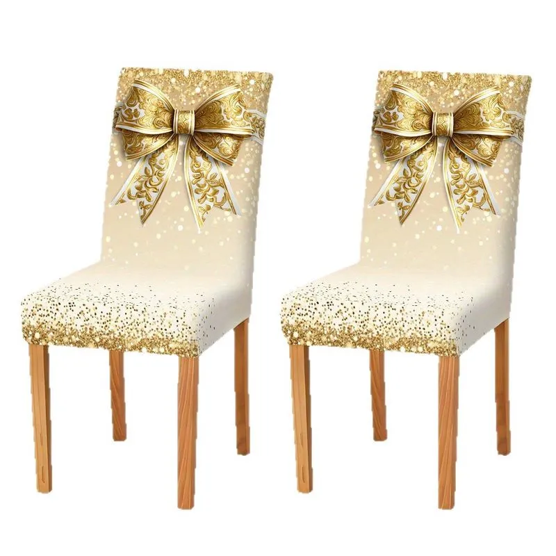Conjunto De Protetores De Capas De Cadeira Com Design Elegante De Laço Dourado (4 Unidades)