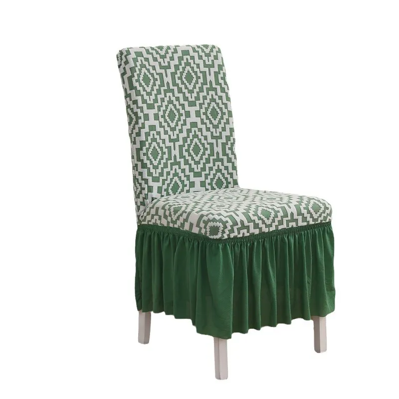 Conjunto De 4 Capas De Cadeira De Jantar Com Elástico Verde Com Saia
